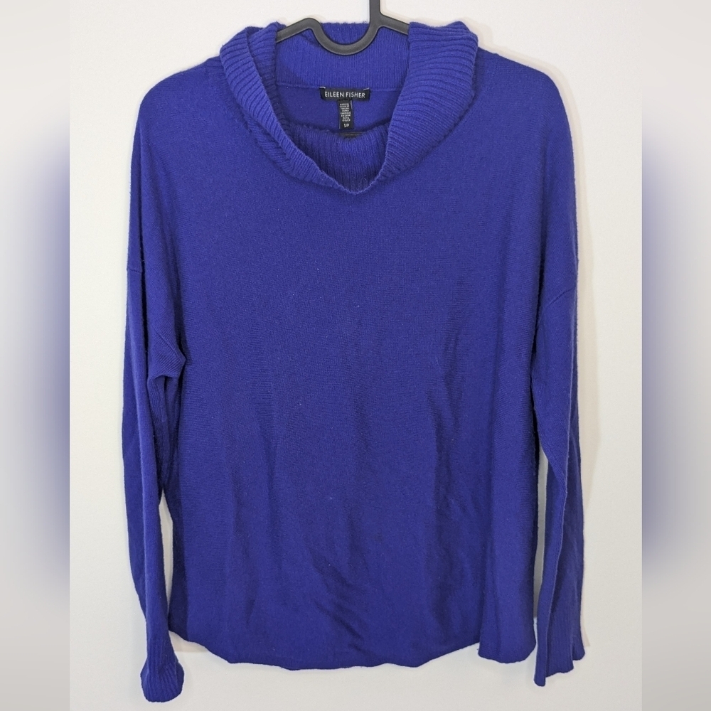 Eileen Fisher Wool Cowlneck Sweater Lightweight- Cobalt Blue, size SM